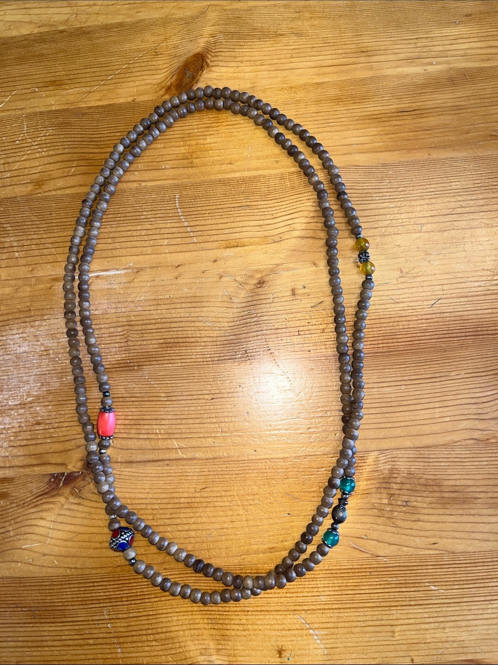Beaded Brown Mala with Colorful Accent Beads